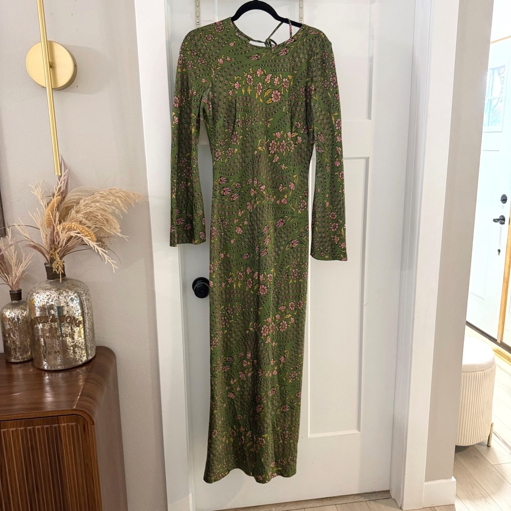 Veronica Beard Gemma Silk Maxi Dress Green Floral 4 Boho Designer Chic Fall
